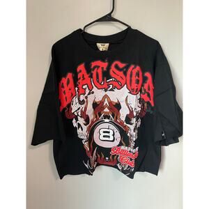 New Watson Luxe Billard Rhinestone Club Heavyweight T-Shirt, Size Small